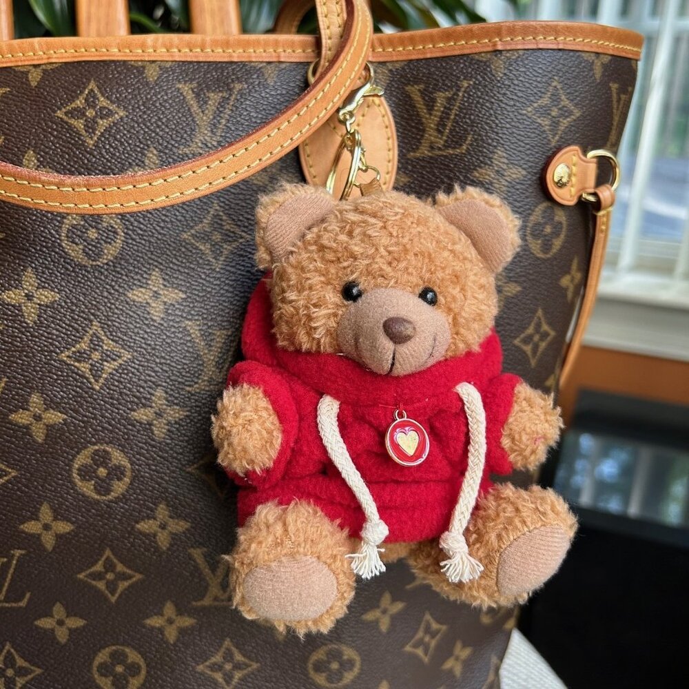 New TEDDY BEAR HOODIE Bag Charm Tan and Red 🧸